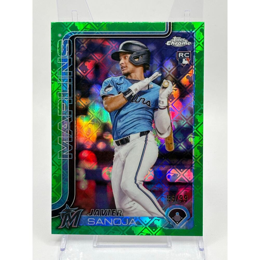 2025 Topps Chrome Logofractor Javier Sanoja Rookie Green Refractor 98/99 SP RC